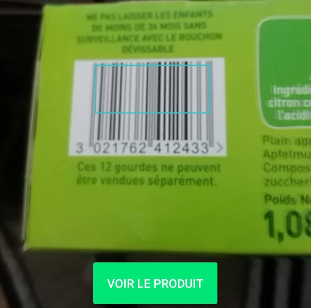 Exemple de scan d'un produit avec Yuka