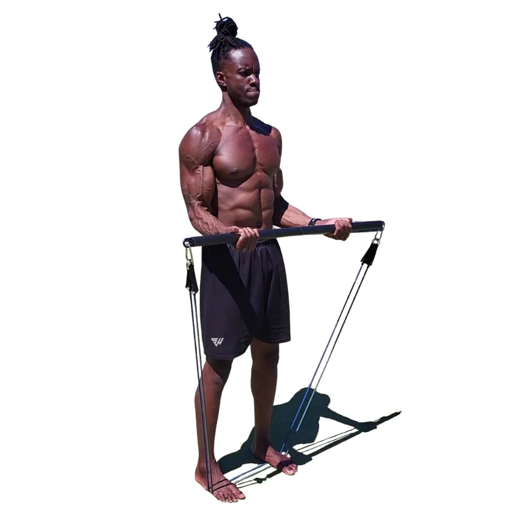 SmartWorkout® - Kit d'Elastiques de Musculation avec Barre et Programme, Résistance Ajustable de 5 à 120 kg